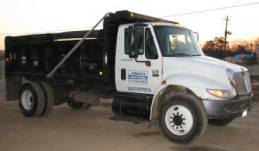 A picture of a single-axle dump truck.