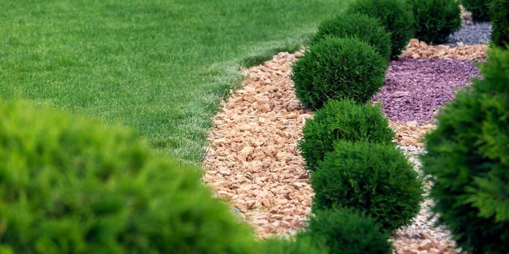 This is a picture of landscaping with drainage rocks in Peachtree Corners near Atlanta, GA.